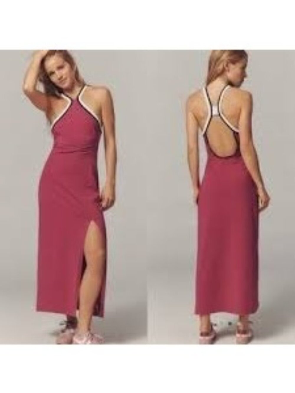 Anthropologie Daily Practice Pink Contrast Trim Midi Dress With Side Slit NWT Sm